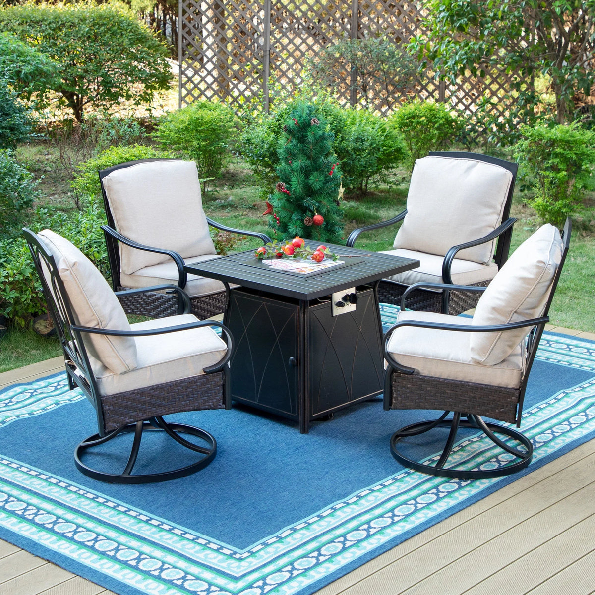 5-Piece Wicker Patio Conversation Set with Fire Pit Table F9959