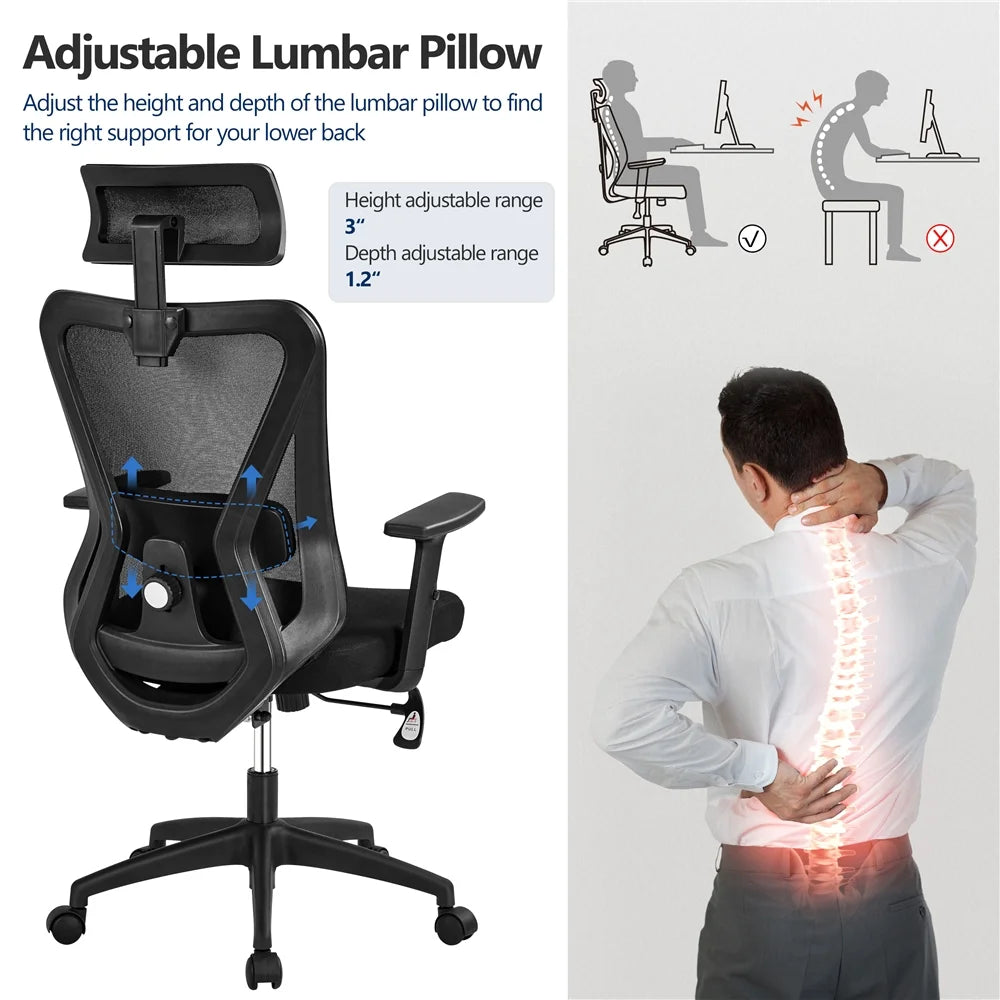 Black Ergonomic Mesh Office Chair with Headrest P2080