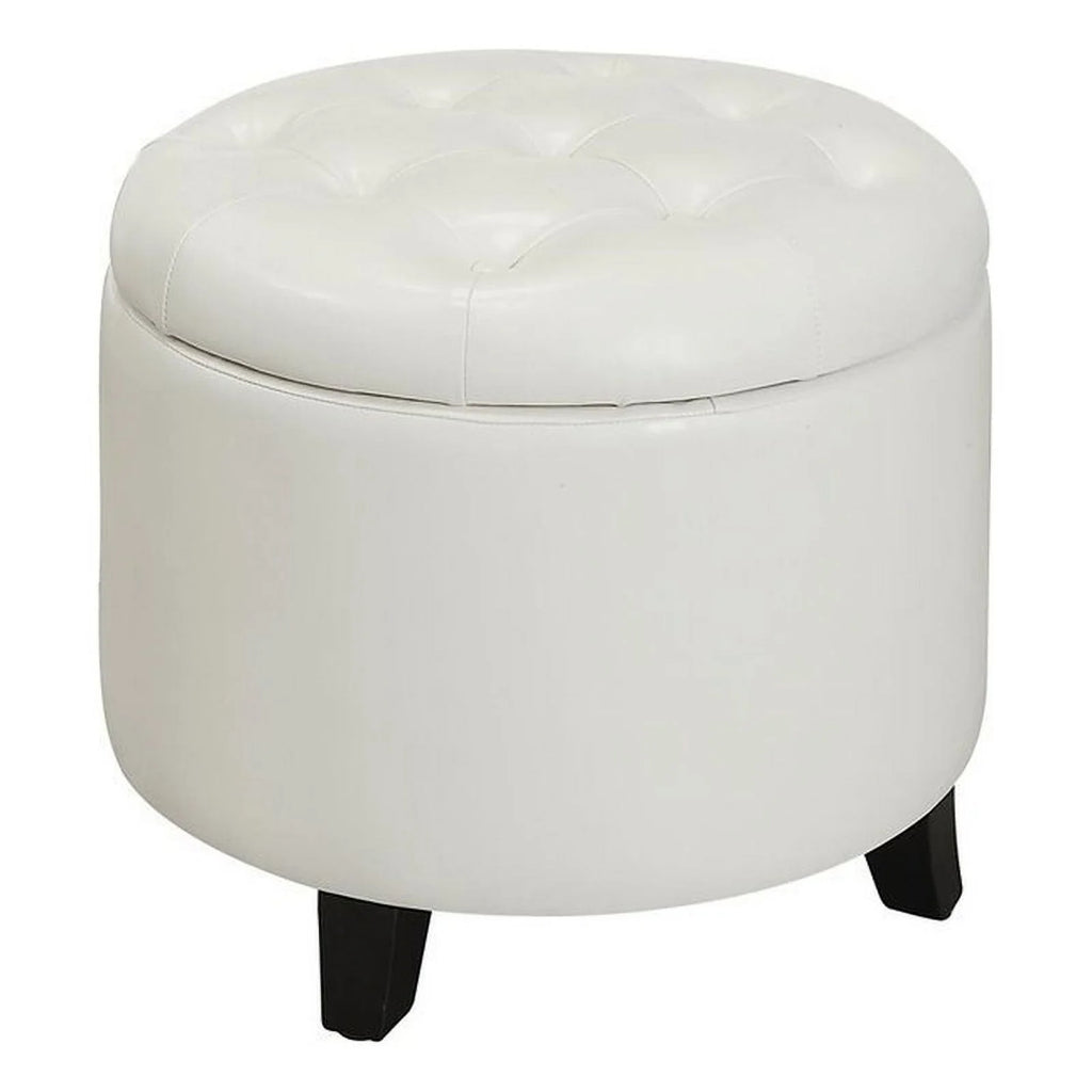 Modern Round Ottoman in Ivory Faux Leather S251