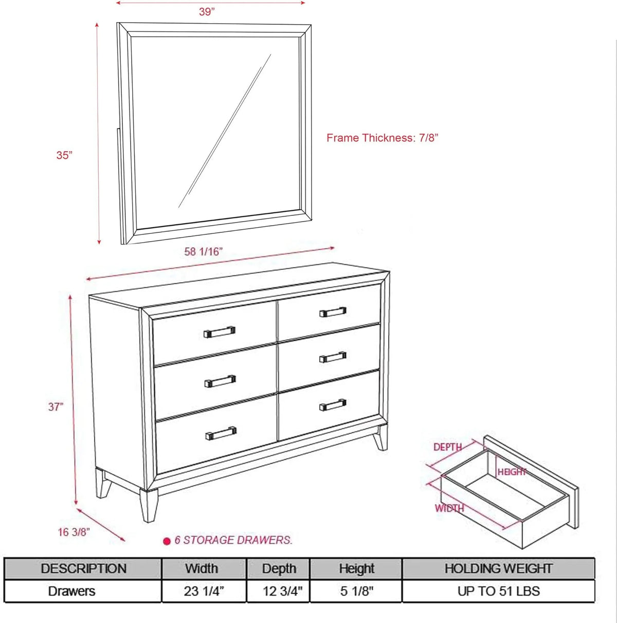 Wood Dresser & Mirror D462