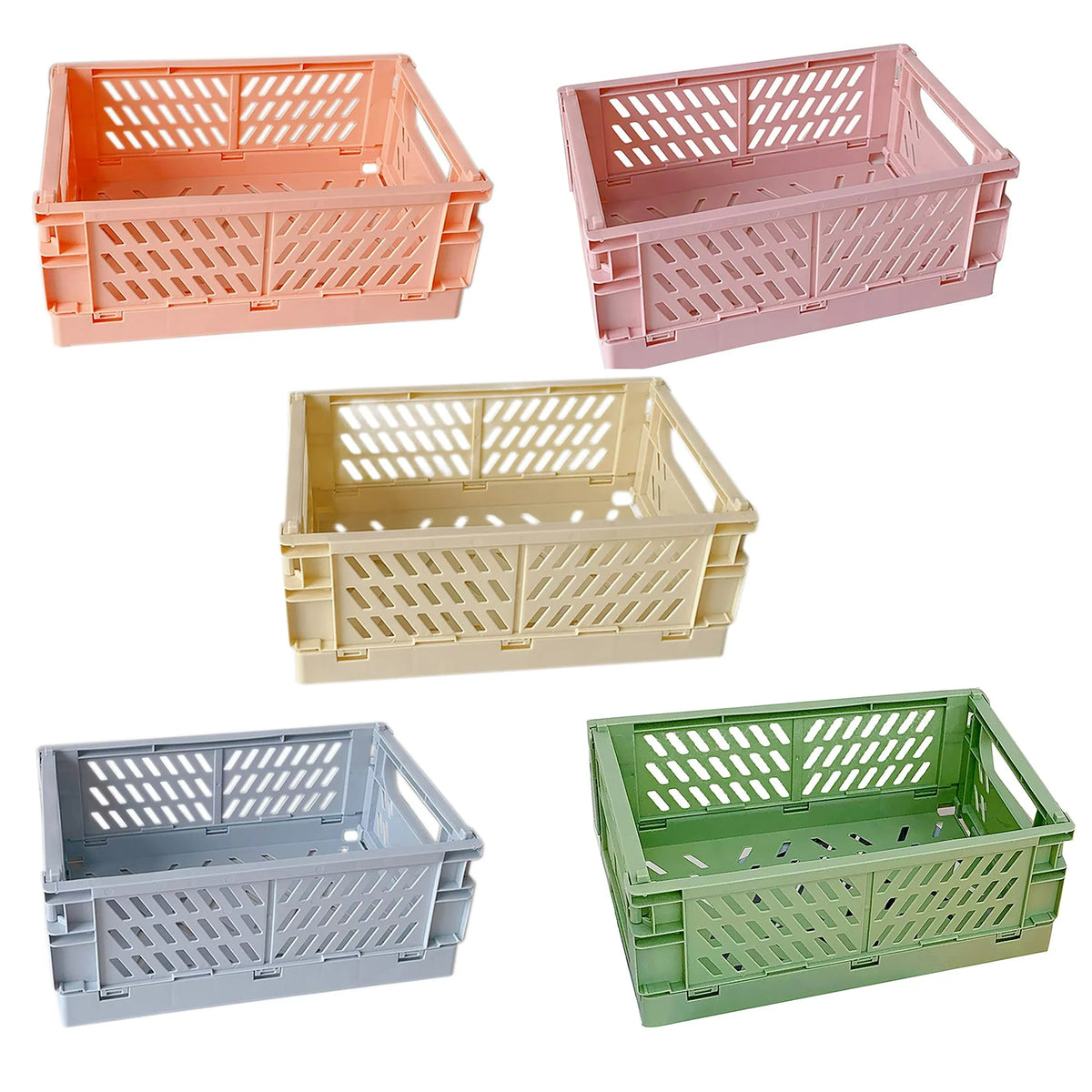 Collapsible Plastic Storage Baskets with Handle, 5-Pack Q793310