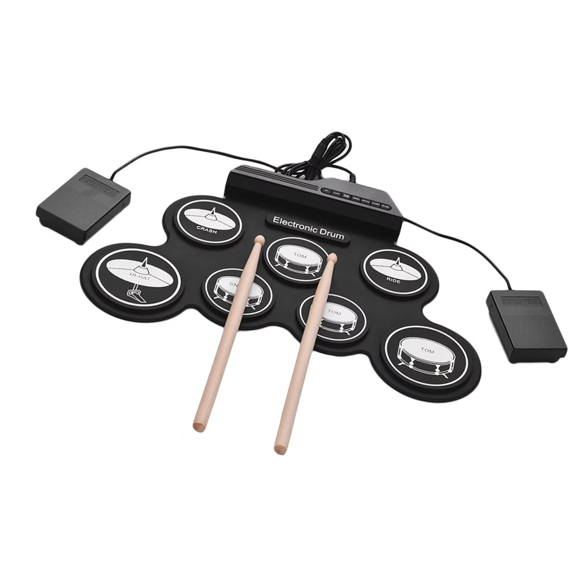 Portable Silicon Drum Set with Drumsticks and Foot Pedals M28745