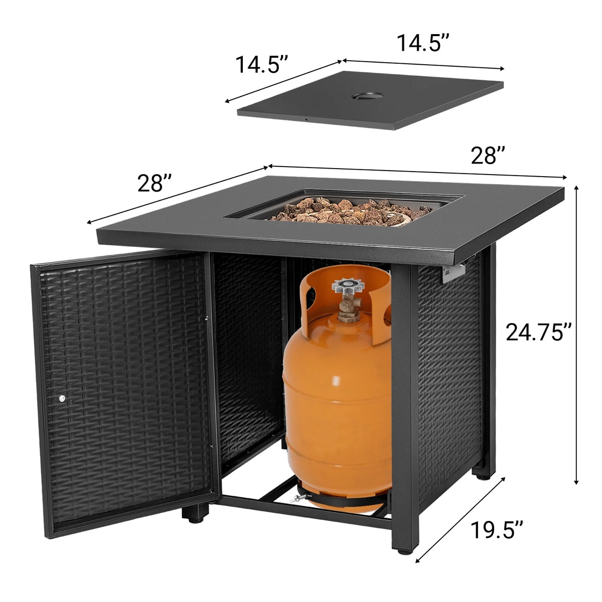 28" Propane Fire Pit Table with Lava Rocks and Cover W884685