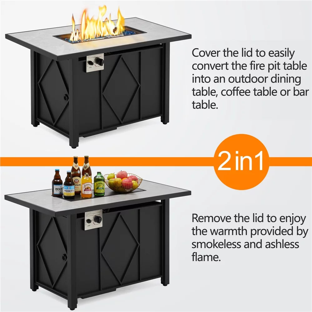 43" Fire Pit Table with Ceramic Tabletop, Black W806