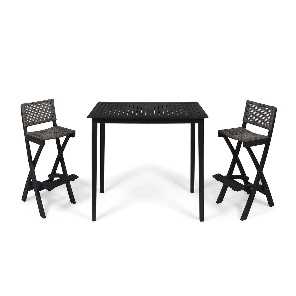 3-Pc Wood and Wicker Bar Height Set E456042