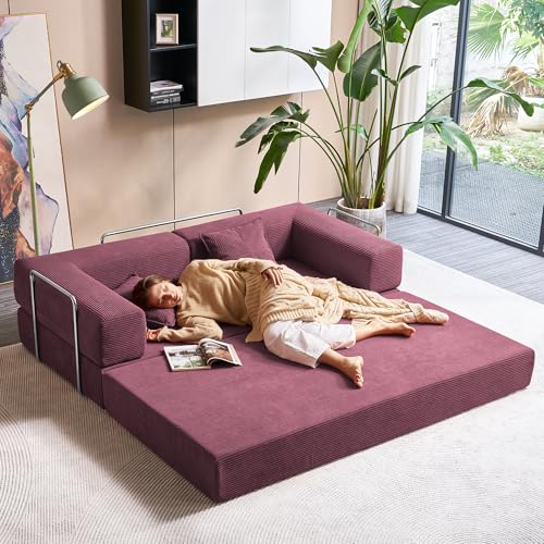 Foldable Sofa Bed, 81'' Folding Floor Couch, Compressed Convertable Sleeper Sofa, Memory Foam Couch with Pillow Back Support Armrest, 4-in-1 Futon Sofa Bed for Living Room, Black L6313