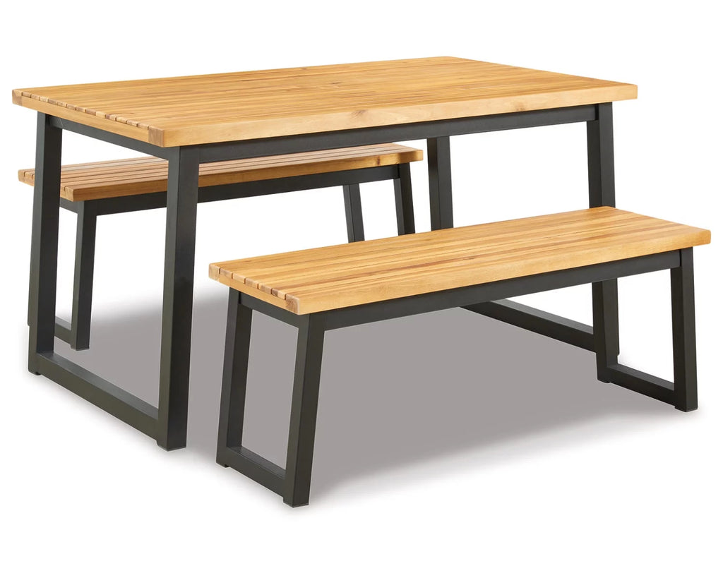 Wood Outdoor Dining Table Set (Set of 3) Brown/Black Z6941