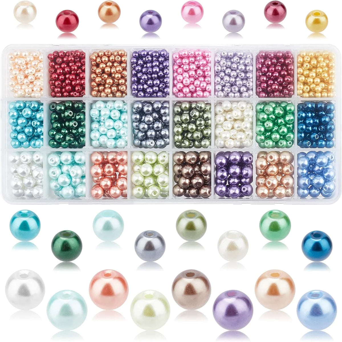 Pearlized Glass Beads 24 Color 3 Sizes Round Loose Spacer Beads J6750