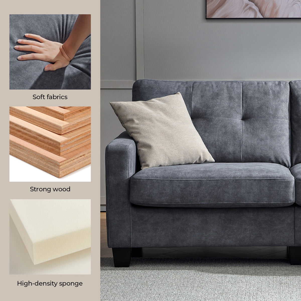Gray Velvet Upholstered Loveseat T755