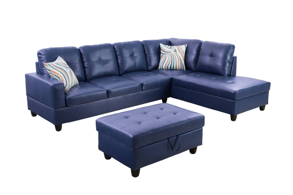 Blue Leather Sectional Sofa V242