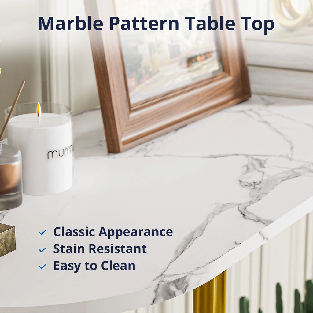 White Marble Pattern 2-Tier Console Table S918