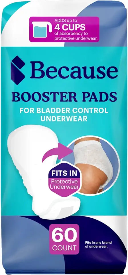 Incontinence Booster Pads, 4 Cups Absorbency, Adhesive Strip, 60 Count E404836
