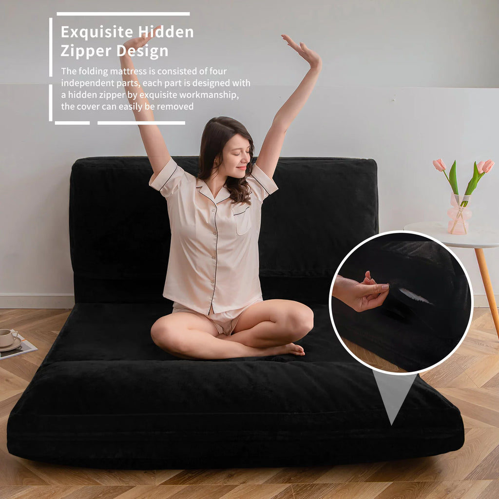 Black 30x95 Inch Convertible Bean Bag Sofa Bed X43022