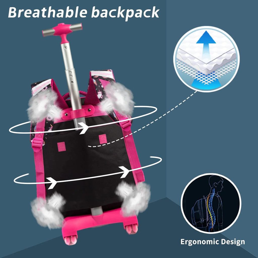 Black 3Pcs Rolling Backpack Set with Lunch Bag and Pencil Case R23710
