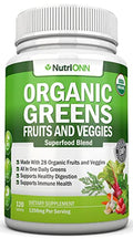 Organic Super Greens Capsules - Fruit And Vegetable Supplements - 120 Count - USDA Organic & Vegan - Superfood Blend - Whole Food Vitamins X126