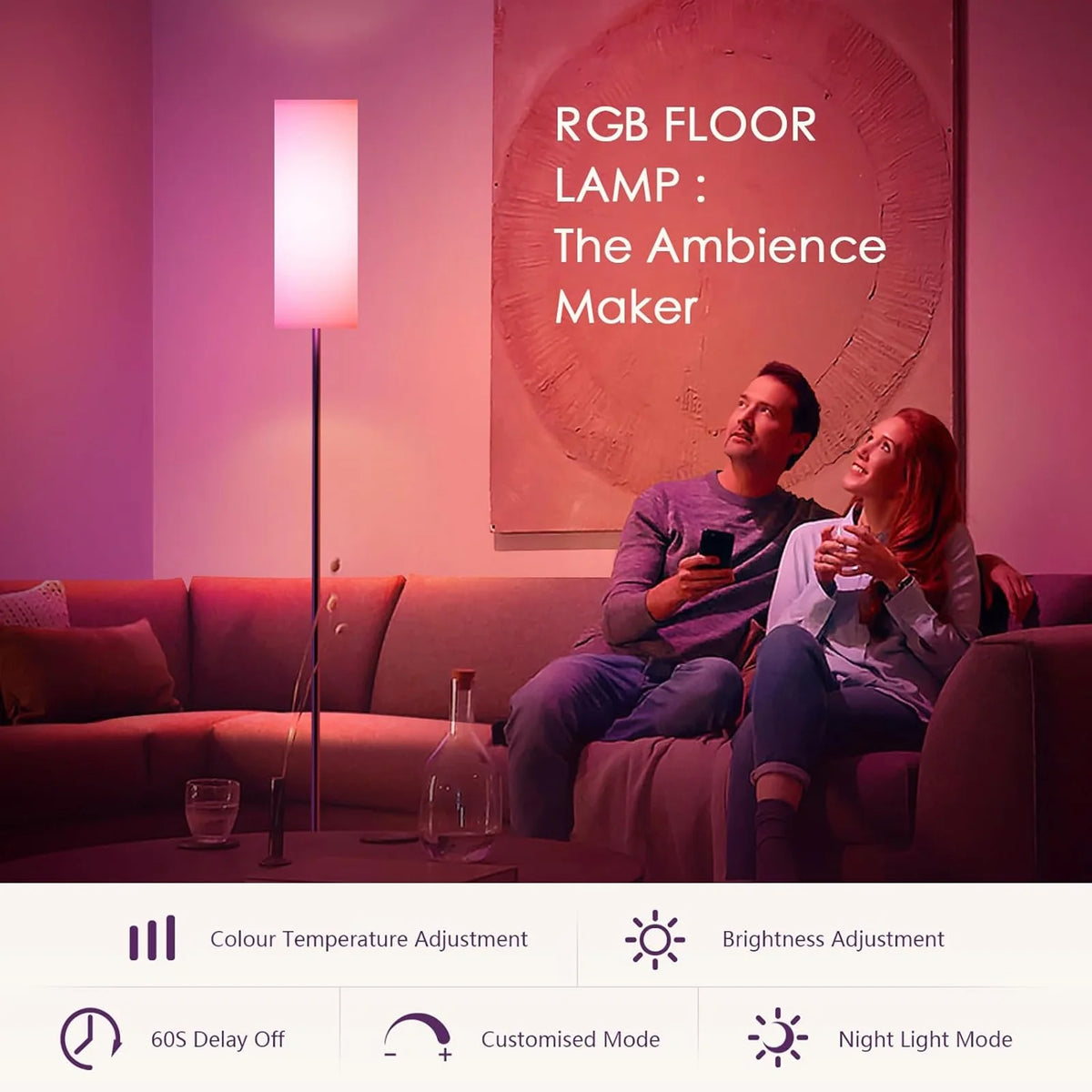 RGB Smart LED Floor Lamp with White Lampshade M272