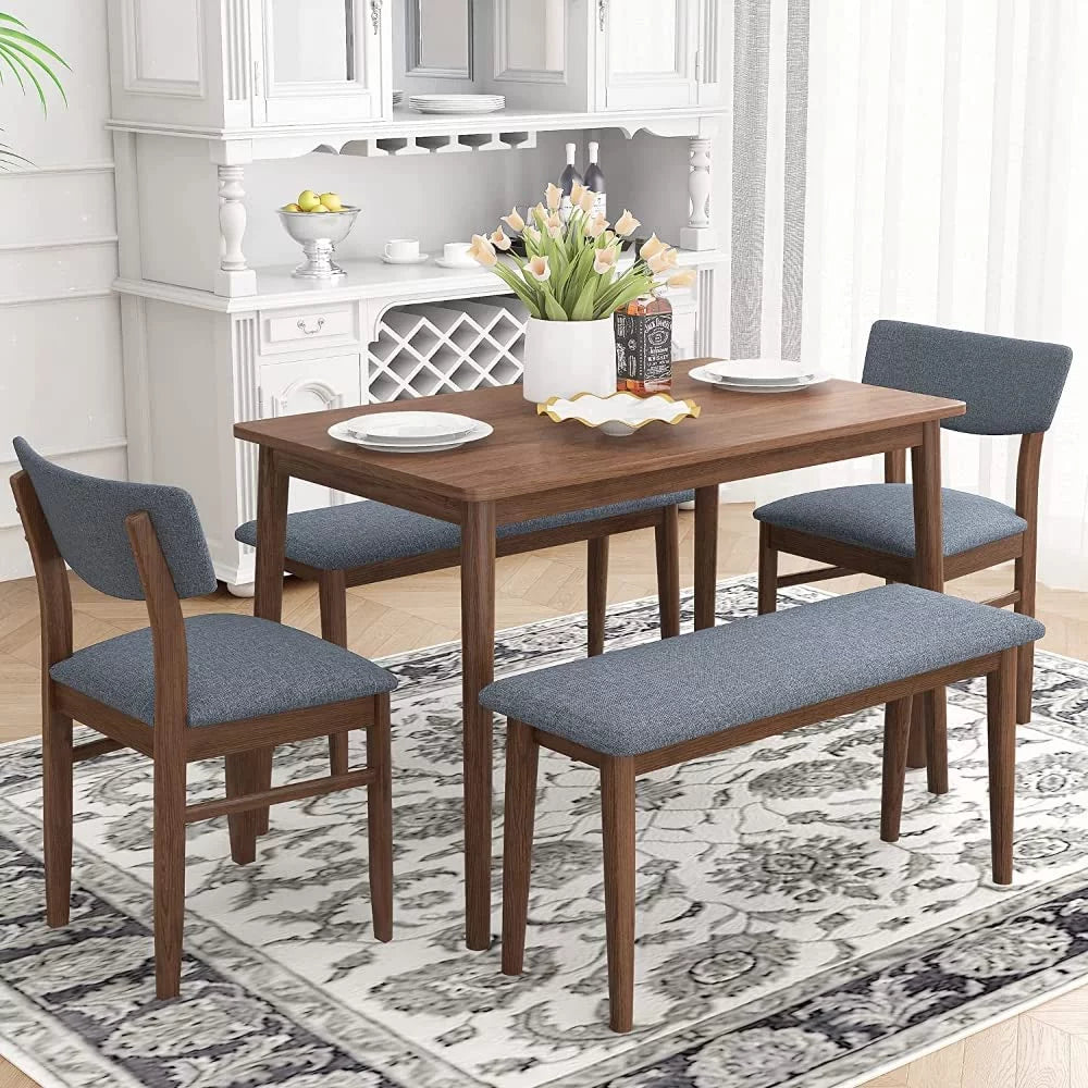 Rubber Wood Dining Table with 2 Benches and 2 Chairs M58245