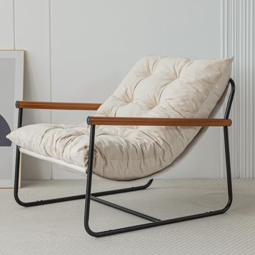 Beige Velvet Accent Chair with Metal Frame S694