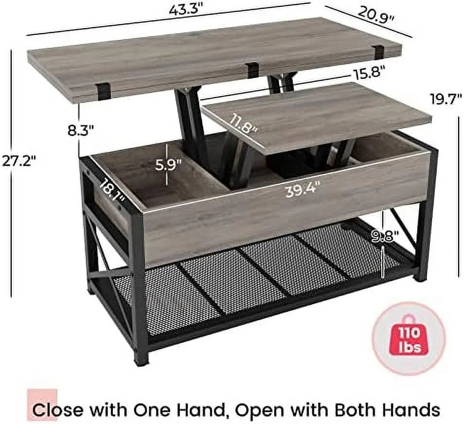 43" Lift Top Coffee Table Grey S889