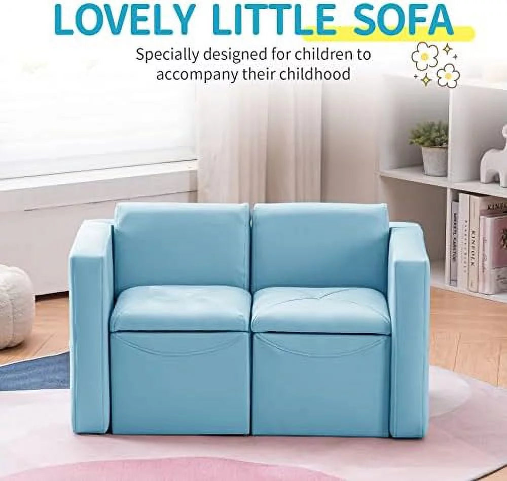 Kids 2-in-1 Sofa Convert to Table & 2 Chairs Leather Surface E81437