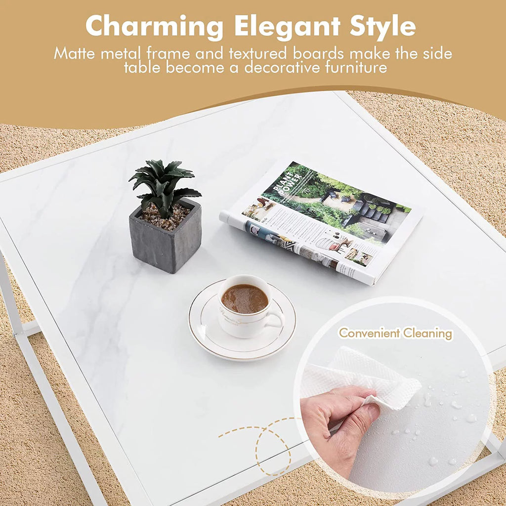 White Square Coffee Table with Faux Marble Tabletop X757