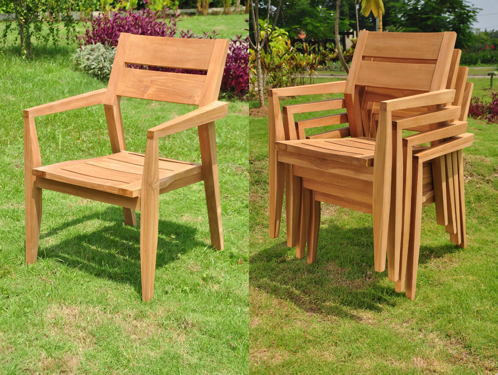 Grade-A Teak 7 Pc Dining Set with 6 Stacking Arm Chairs V2300