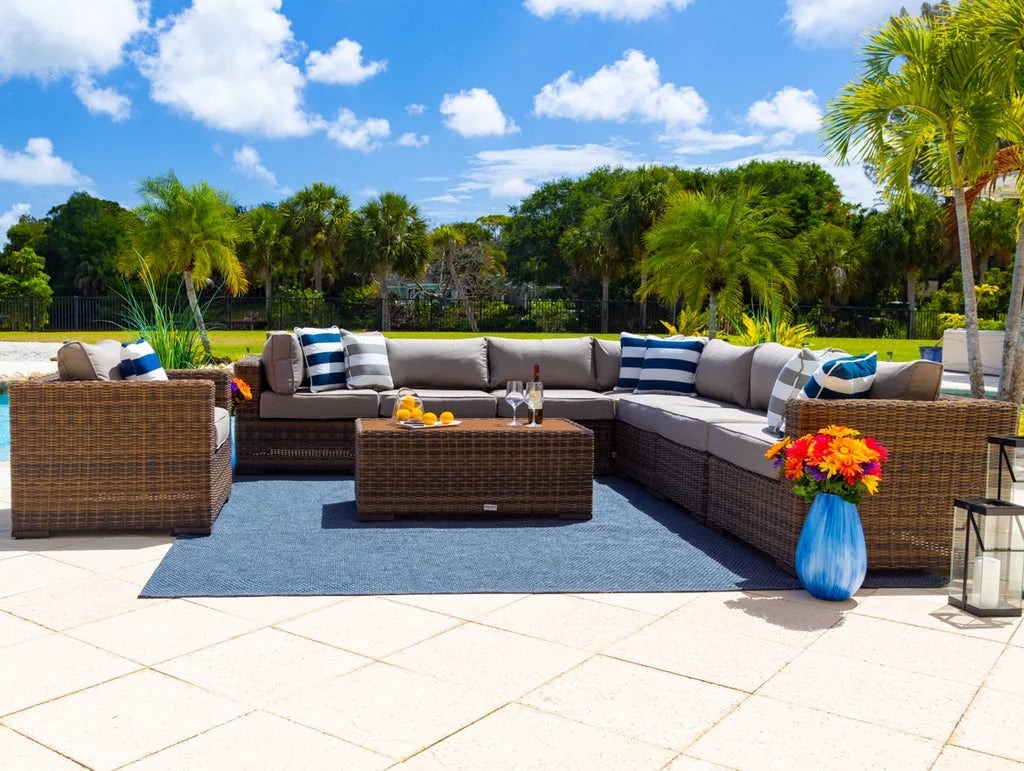 Brown 9-Piece Resin Wicker Outdoor Sectional Sofa Set X8340