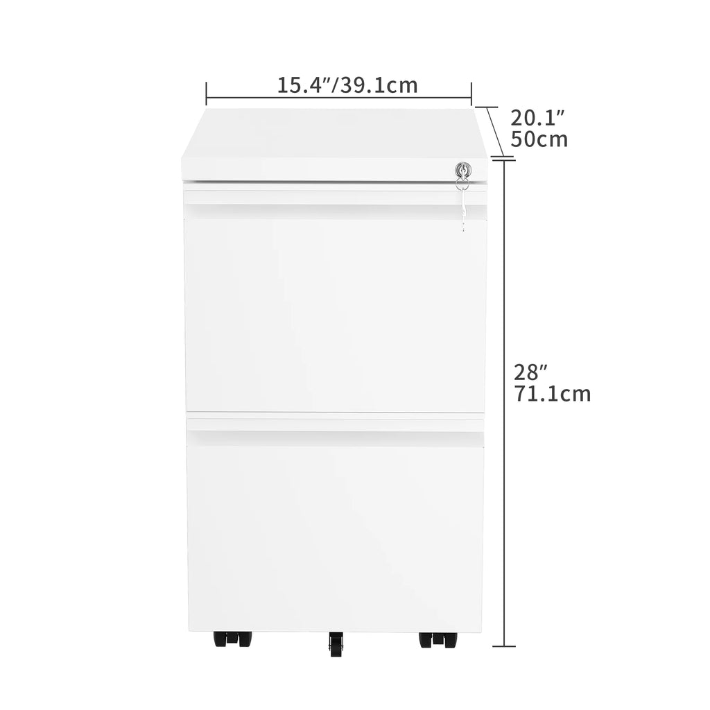 White 2-Drawer Mobile Metal File Cabinet with Lock I865040