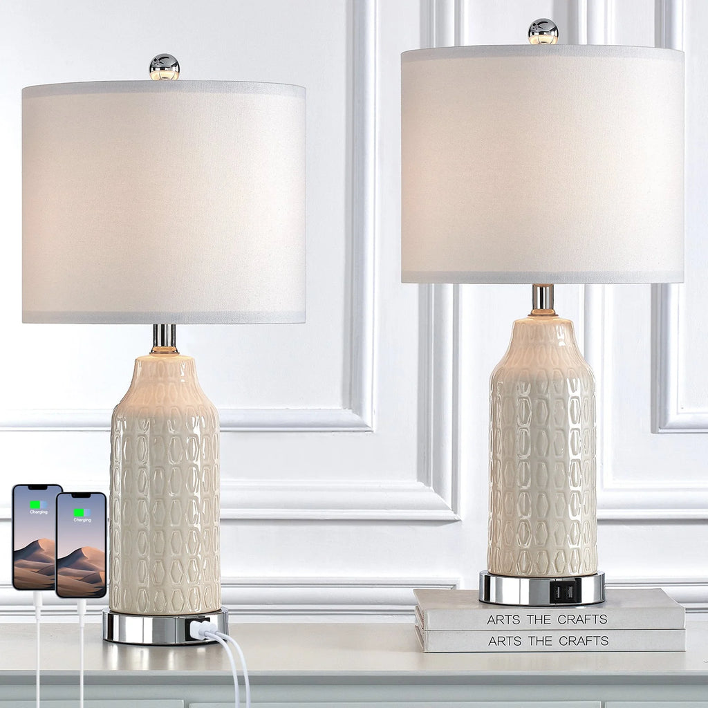 22.5" Ceramic Table Lamp Set of 2 with USB Ports Y73373