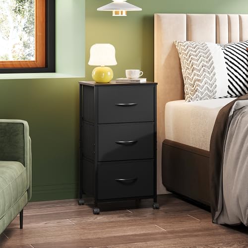 Black 3 Drawer Fabric Dresser with Wheels G60532