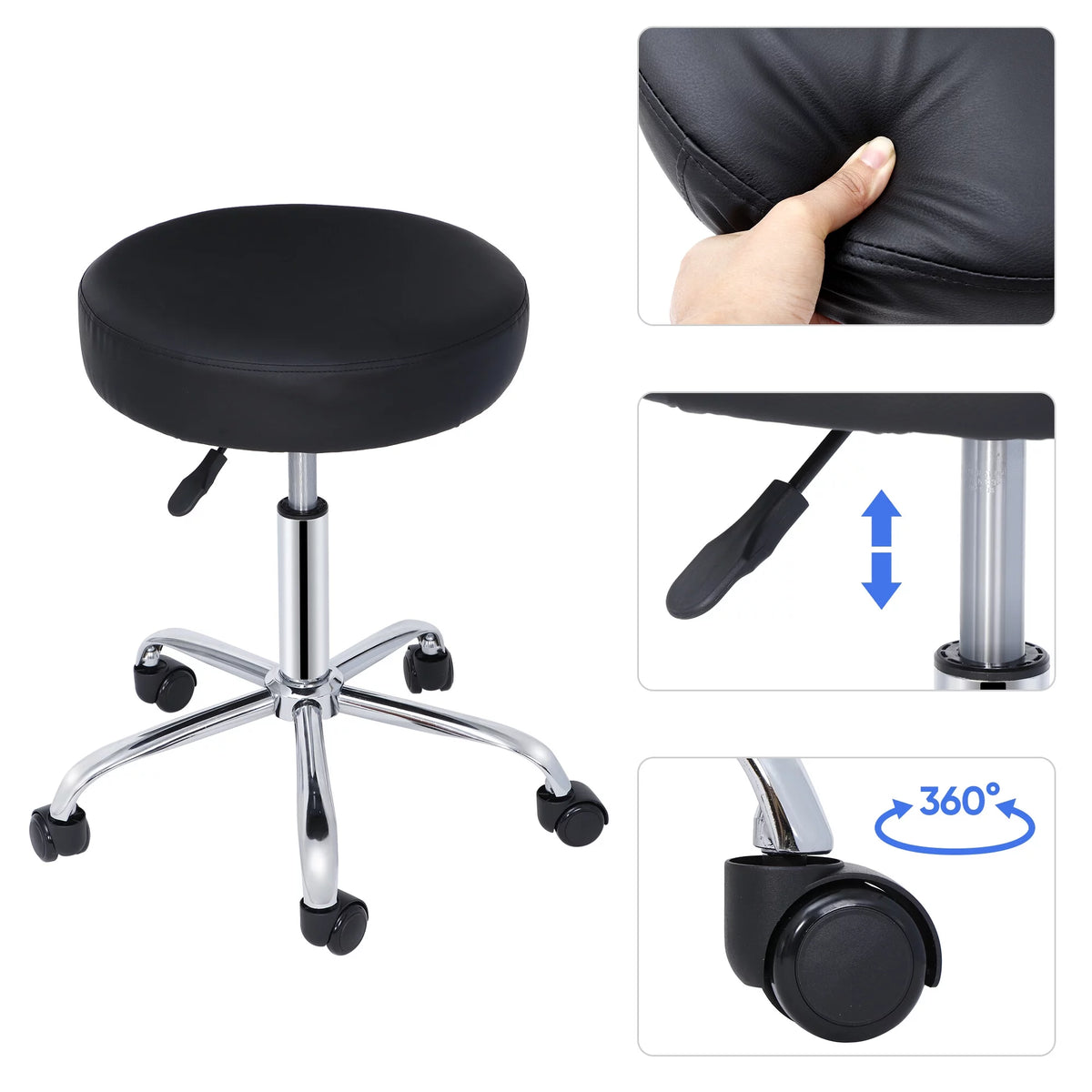 Adjustable Hydraulic Rolling Swivel Stool Black P8906
