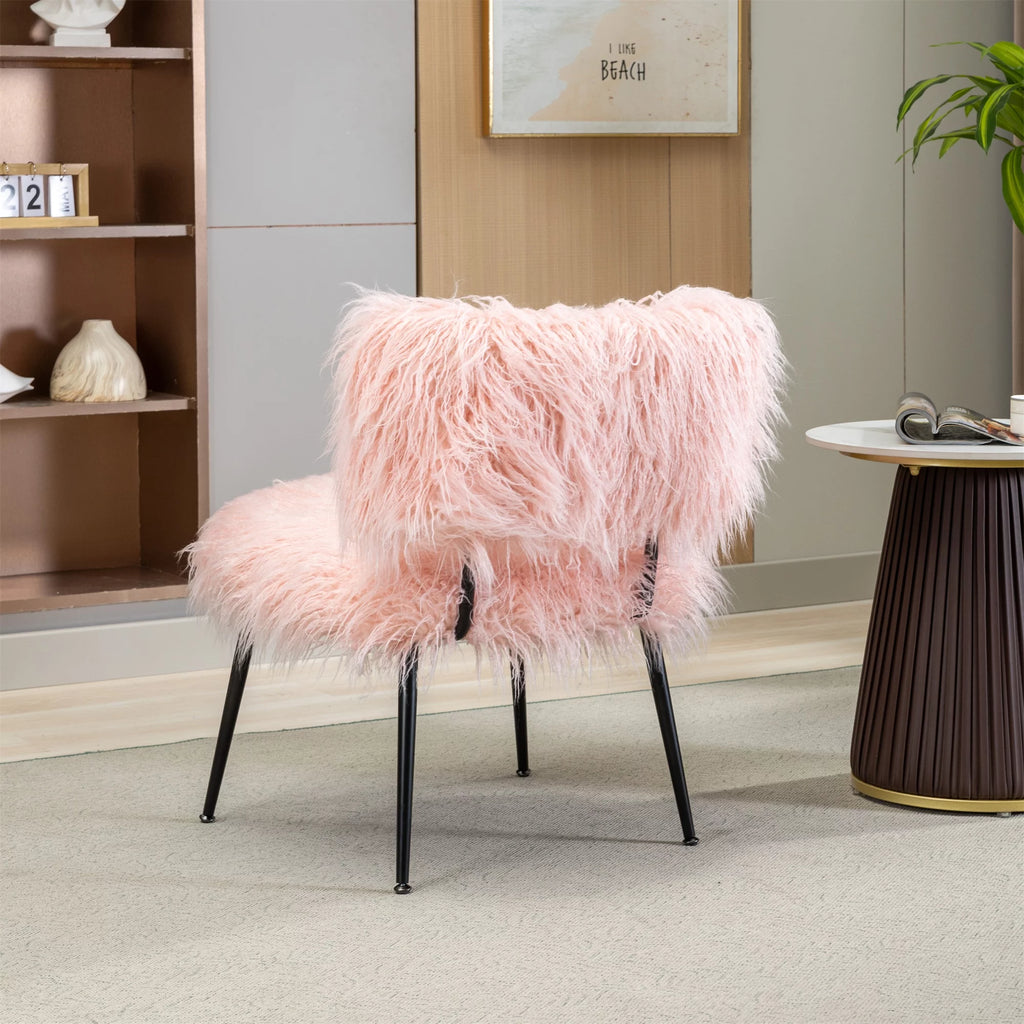 Pink Faux Fur Plush Accent Chair with Ottoman M84868