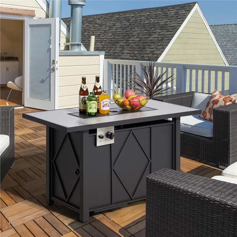 43" Fire Pit Table with Ceramic Tabletop, Black W806