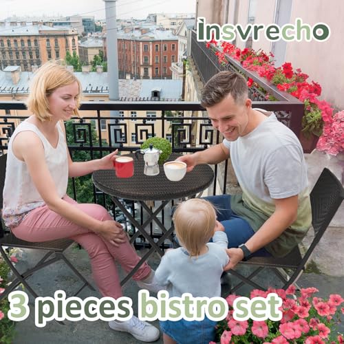 3 Pieces PE Wicker Rattan Folding Bistro Set V448383