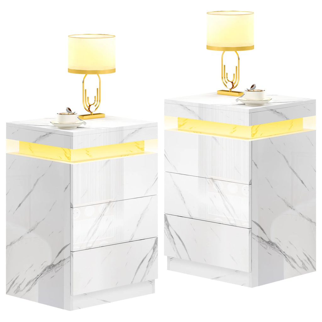 Set of 2 3 Drawer LED Nightstand D334357