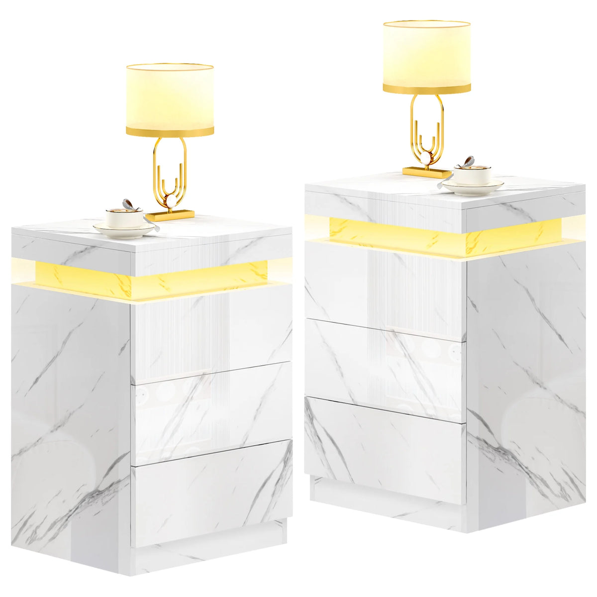 Set of 2 3 Drawer LED Nightstand D334357