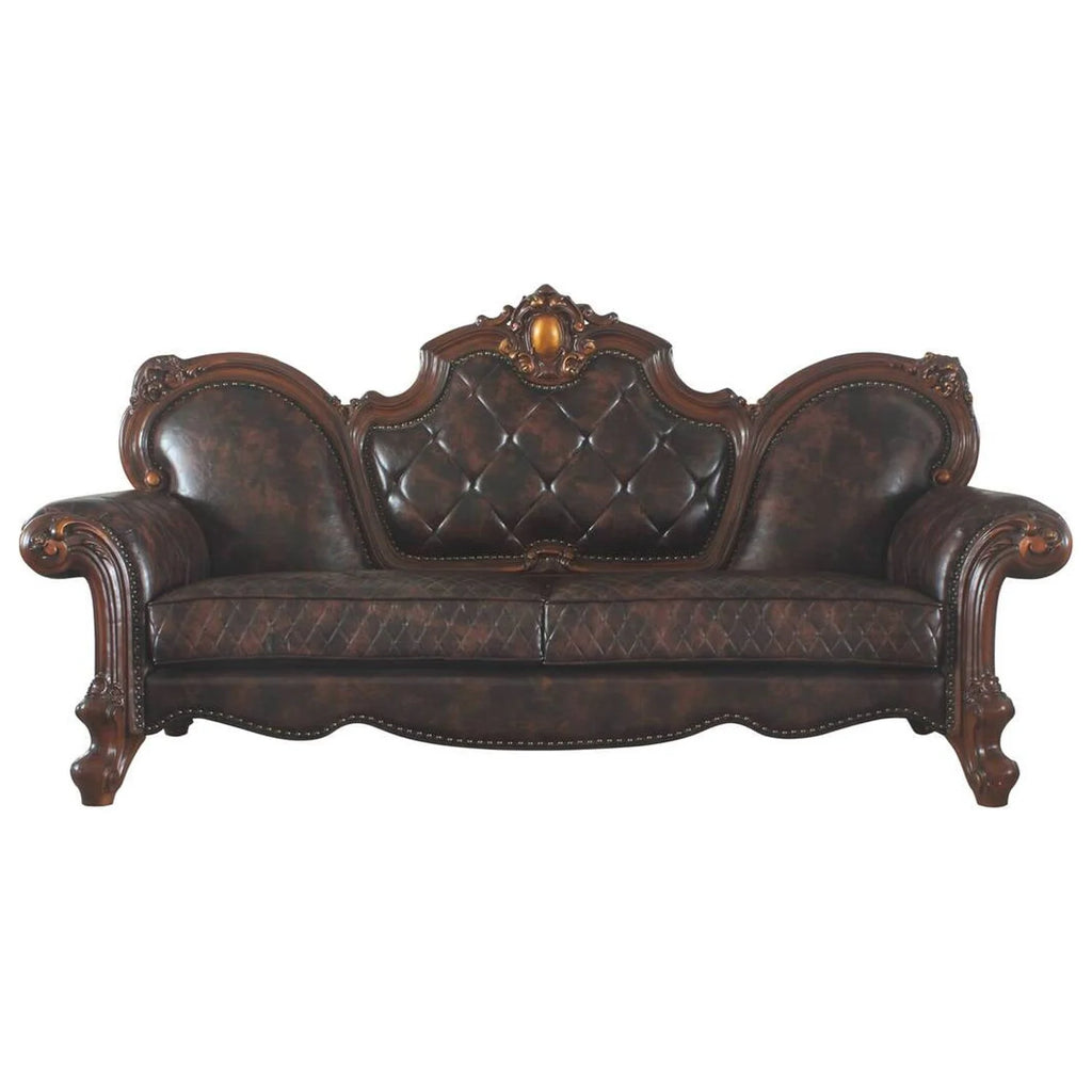 Vintage Cherry Oak & PU Sofa with 3 Pillows Z960