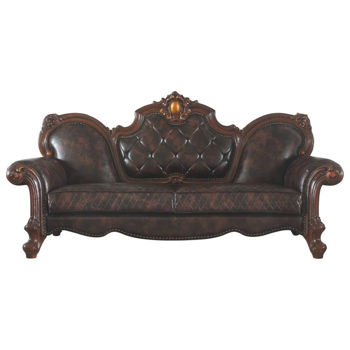 Vintage Cherry Oak & PU Sofa with 3 Pillows Z960