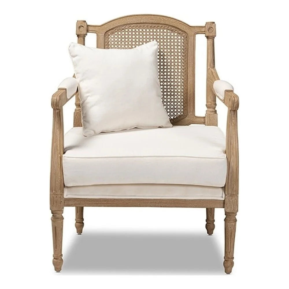 Ivory Fabric Upholstered Whitewashed Wood Armchair A378