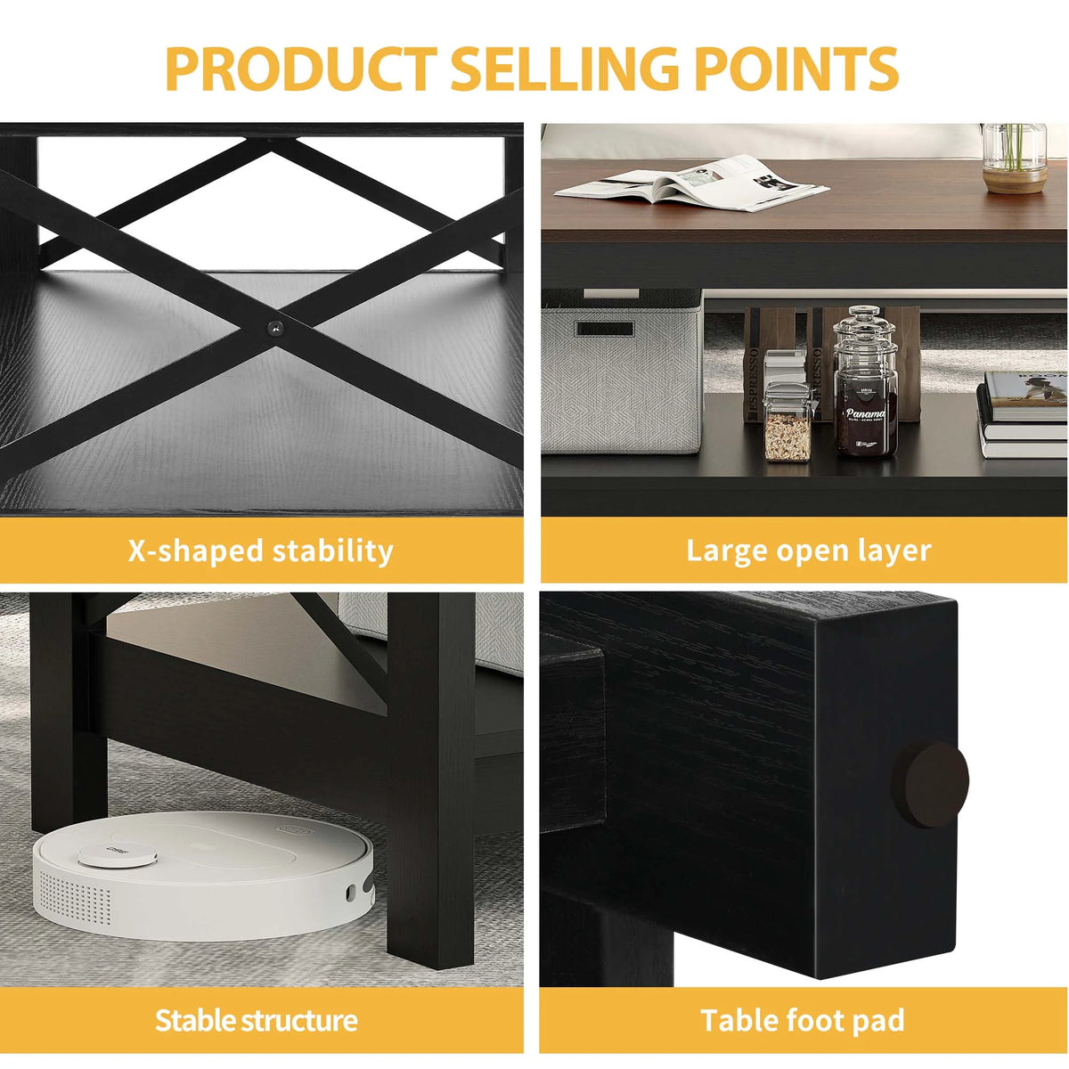 2-Tier Brown Coffee Table with Open Storage Shelf X4549