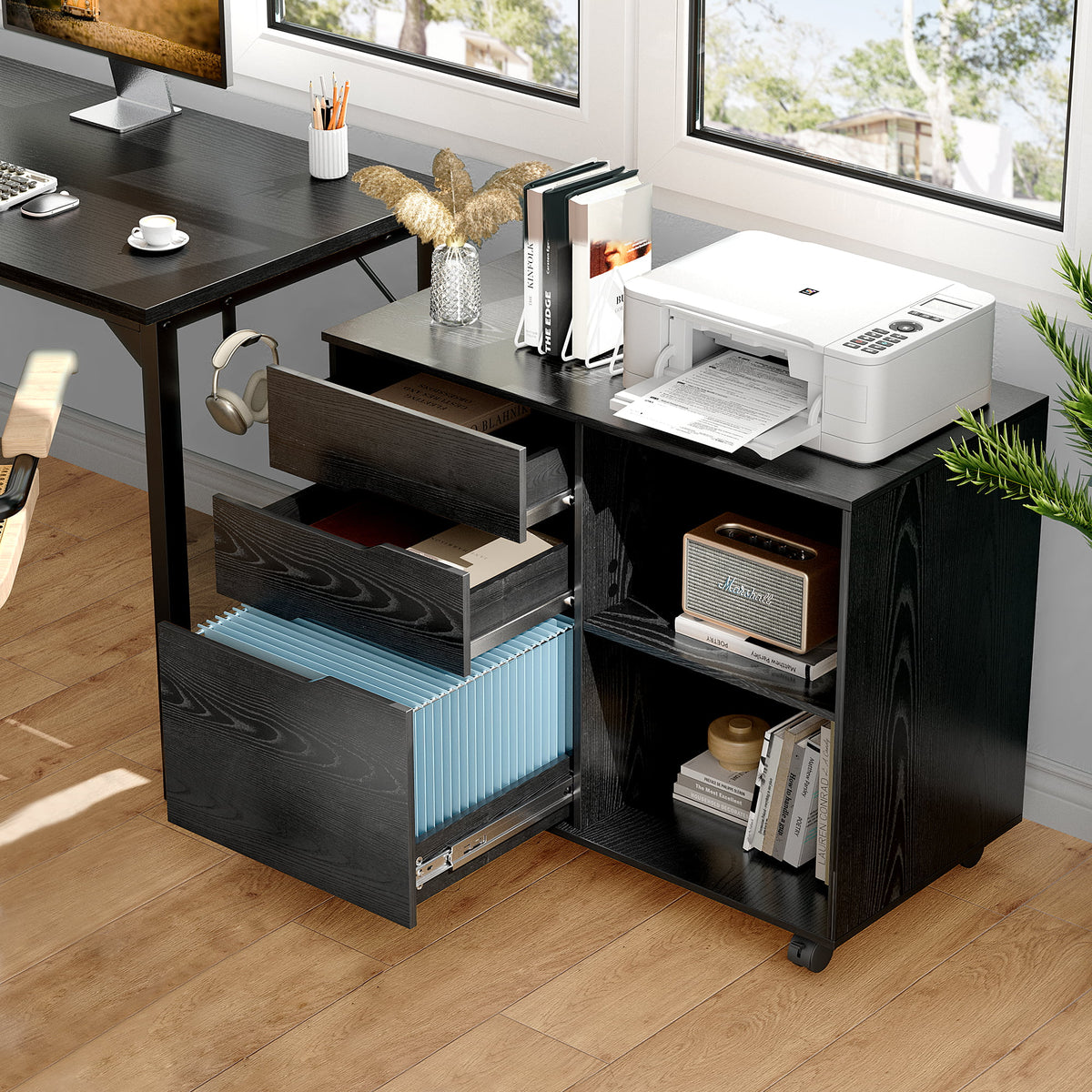 Black 3-Drawer Rolling File Cabinet with Lock A3970