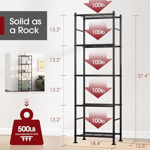 5 Tier Heavy Duty Metal Storage Shelves, Black M12457