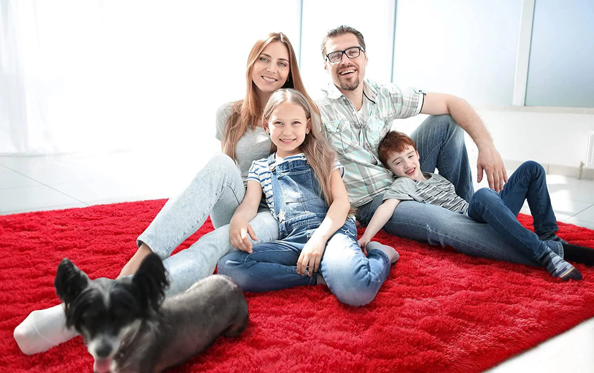 Red 6x9ft Fluffy Plush Area Rug P9191