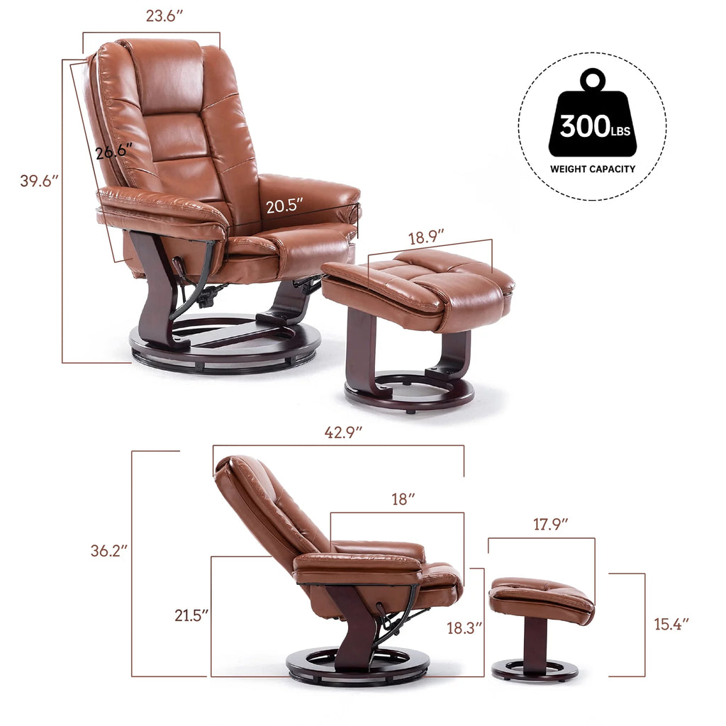 Brown Faux Leather Recliner with Ottoman Q28182