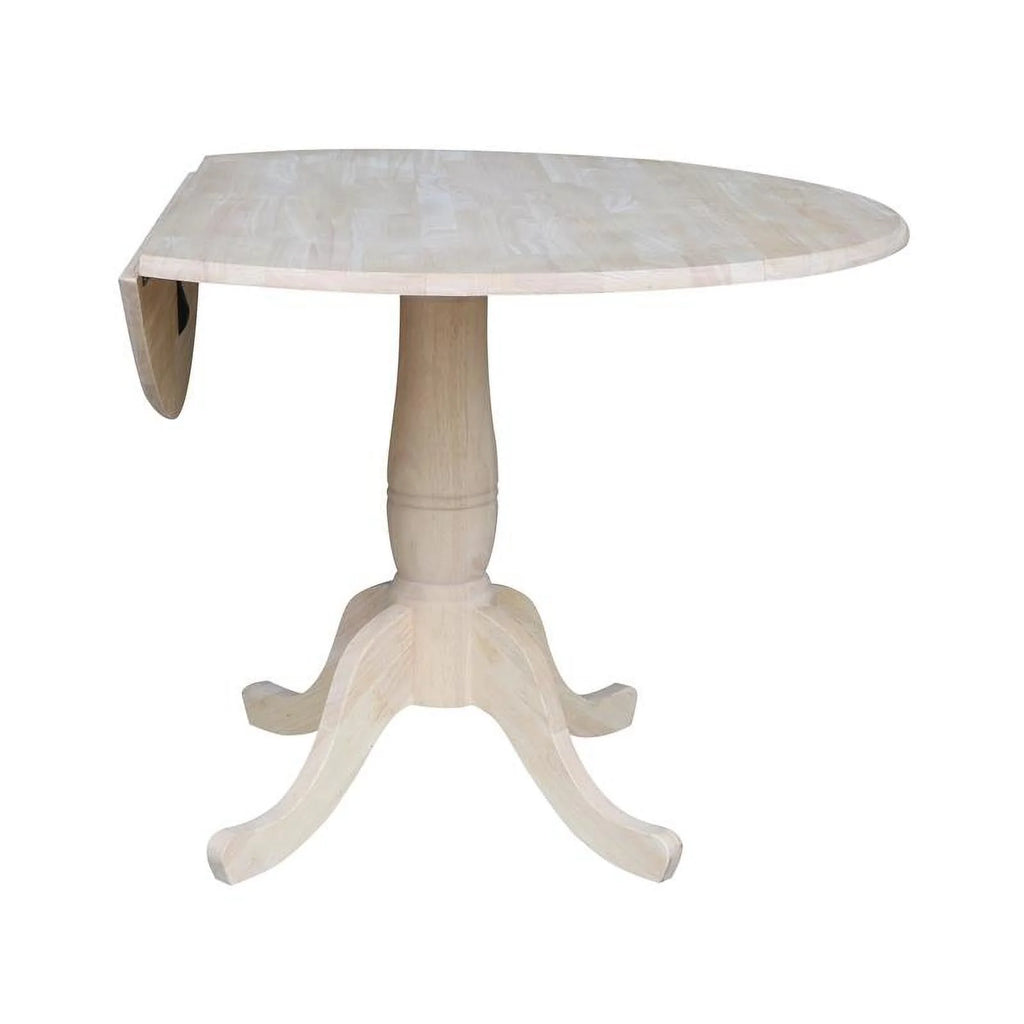 42" Round Solid Wood Dual Drop Leaf Pedestal Table L636