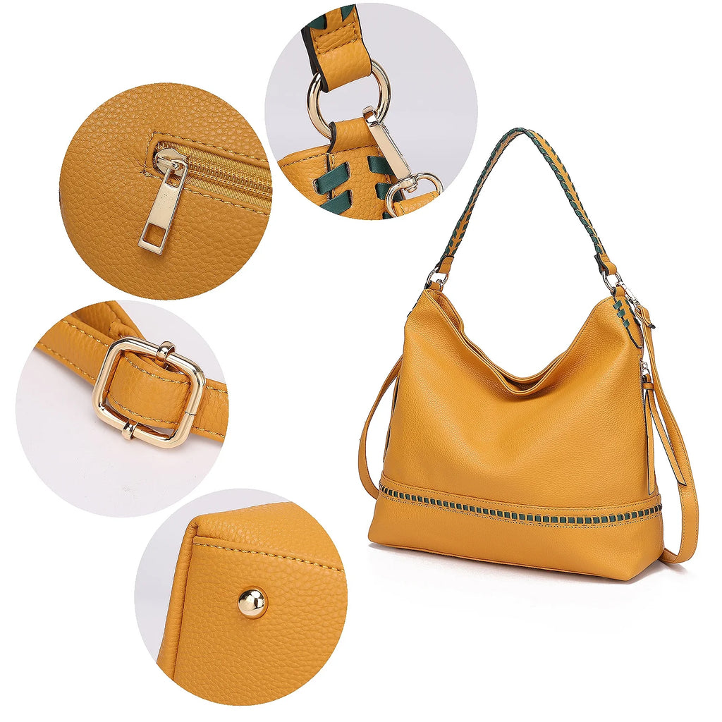Vegan Leather Womens Shoulder Bag with Wallet 2 Pieces I435538