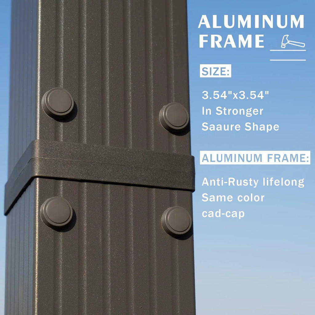 Extra-Large Gray Aluminum Frame Pergola with Sunshade Canopy 10' x 13' Burgundy J74822