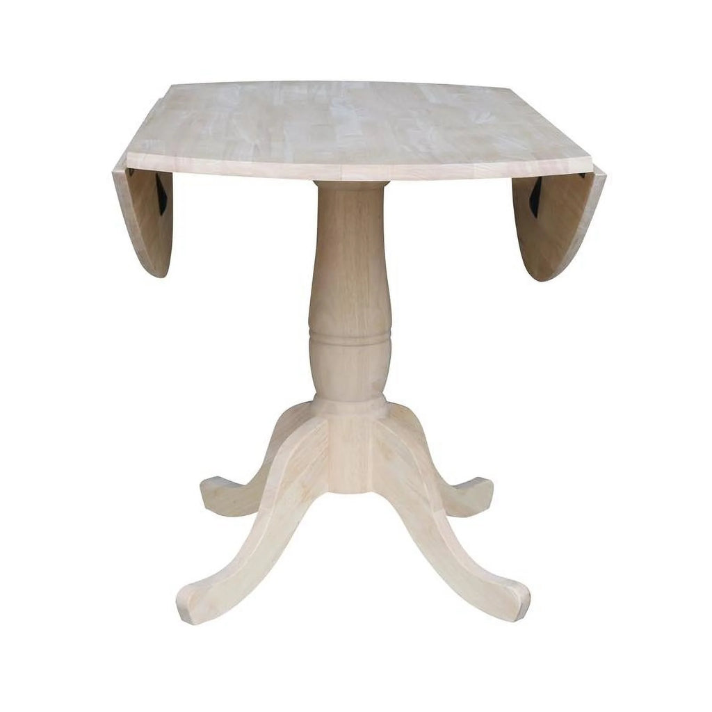 42" Round Solid Wood Dual Drop Leaf Pedestal Table L636