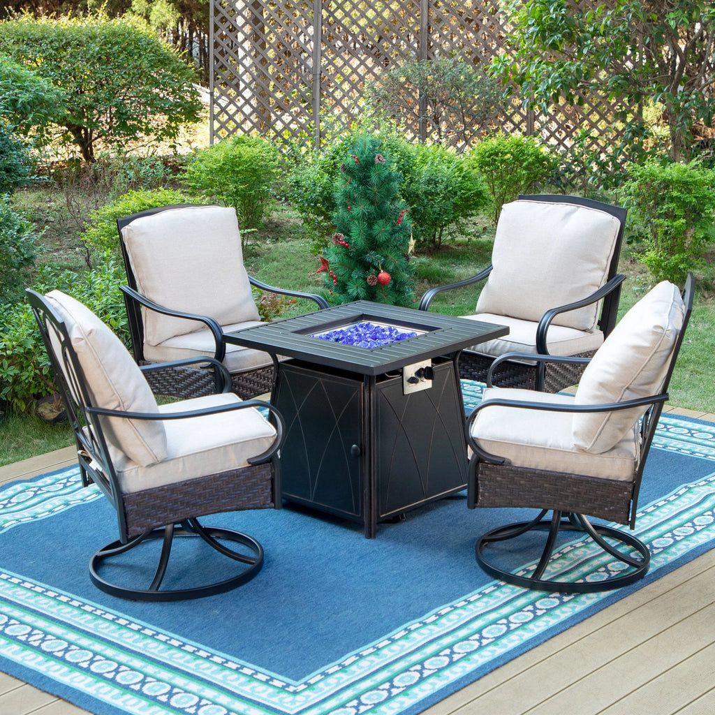5-Piece Wicker Patio Conversation Set with Fire Pit Table F9959