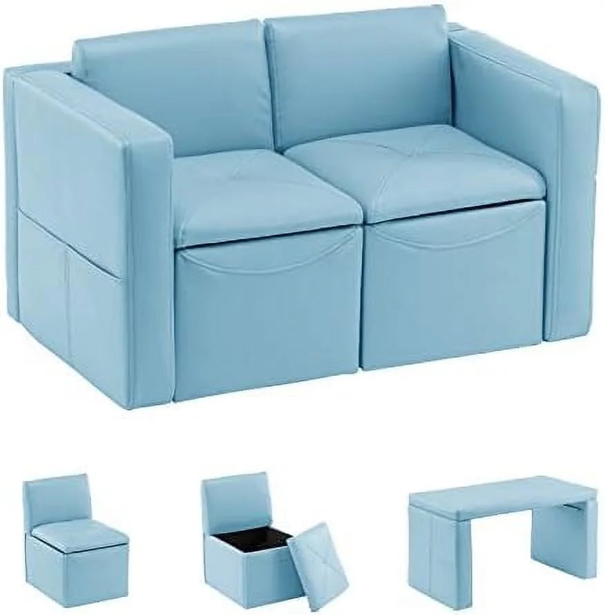 Kids 2-in-1 Sofa Convert to Table & 2 Chairs Leather Surface E81437